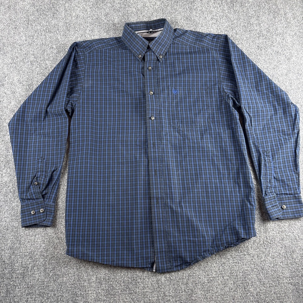Ariat Pro Series Men's Medium Plaid Western Long Sleeve Button Down Shirt Blue